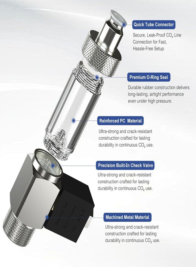 FZONE All-in-One CO₂ Solenoid Valve with Bubble Counter for CO₂ Aquarium System, Screw Connection - Image 2